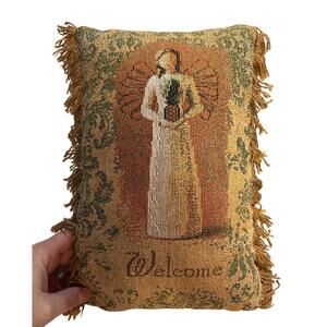 Willow Tree Welcome Tapestry Pillow 8x12" Angel Design Fringe Edge
